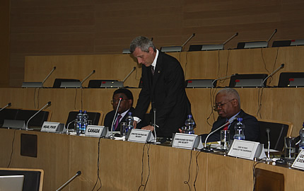 Mr. Vincent Charron, the representative of the Canadian Ambassador to Ethiopia, addressing participants at  the opening ceremony of Exercise NJIWA at the AU Headquarters  