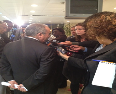 AU Commissioner for Peace and Security, Ambassador Ramtane Lamamra, briefs representatives of the Media at the end of the ministerial meeting, AU Headquarters