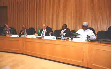  (From L-R) Ms. Hawa Ahmed Youssouf, Special Representative of the Chairperson of the AUC to CAR, Mr. Taye Zerihun, Assistant-Secretary General of the United Nations (UN) for Political Affairs, Ambassador Ramtane Lamamra, AU Commissioner for Peace and Security,  Mr. Basile Ikouebe, Minister of Foreign Affairs, Cooperation and La Francophonie of the Republic of the Congo and Mr. Moussa Faki Mahamat, Minister of Foreign Affairs and African Integration of the Republic of Chad