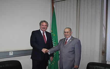 AU Commissioner R.  Lamamra (R) receiving Mr. Jean Asselborn, Luxembourg’s Deputy PM and Minister of Foreign Affairs, at his office at the AUC